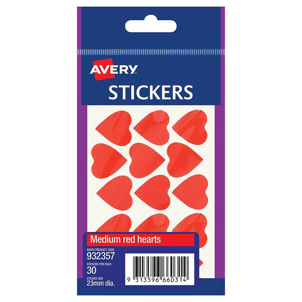 Avery 932357 Multi-Purpose Stickers Heart 23Mm Red Pack 30 932357 - SuperOffice