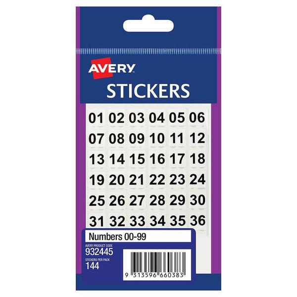 Avery 932445 Multi-Purpose Stickers 00-99 11 X 11Mm Black On White Pack 144 932445 - SuperOffice