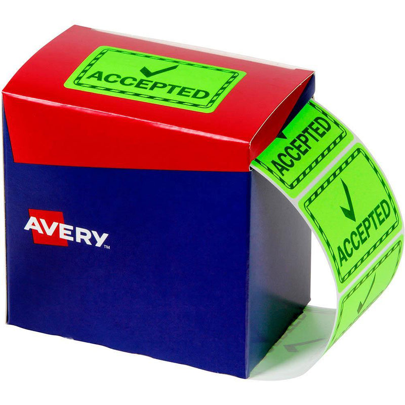 Avery 932620 Message Label Accepted 75 X 48.8Mm Fluoro Green Pack 1500 932620 - SuperOffice
