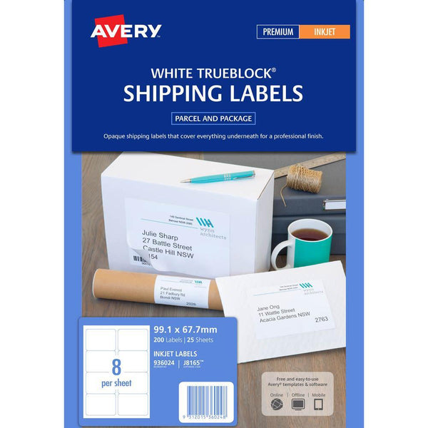 Avery 936024 J8165 Inkjet Labels Smudge Free Parcel 8Up Pack 25 936024 - SuperOffice