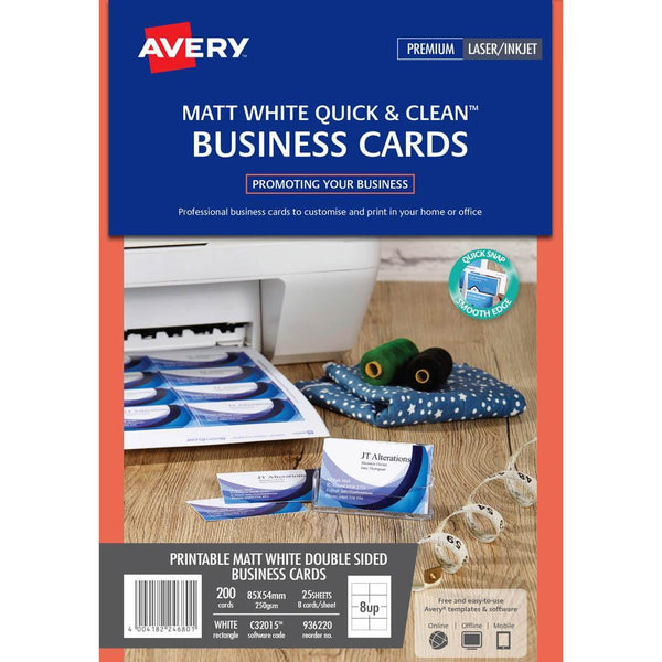 Avery 936220 C32015 Quick And Clean Business Cards Inkjet Matt 250Gsm Pack 200 936220 - SuperOffice