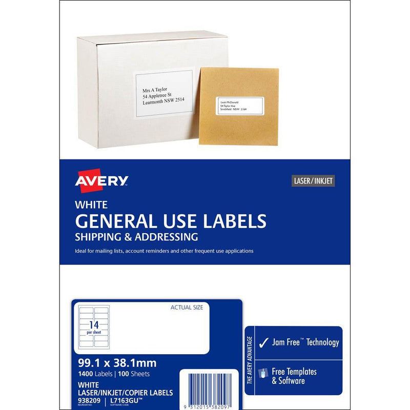 Avery 938209 L7163 General Use Laser Inkjet Copier Label 14Up White Pack 100 938209 - SuperOffice