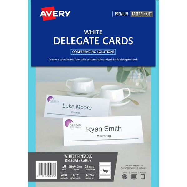 Avery 947000 L7423 Delegate Cards Laser Embossed 2Up 210 X 74.25Mm 150Gsm Pack 25 947000 - SuperOffice