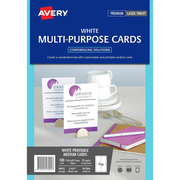 Avery 947004 L7421 Laser Post Cards 139.37 X 97.29Mm 4Up 150Gsm Pack 25 Sheets 947004 - SuperOffice