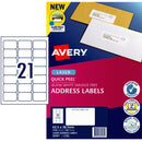 Avery 959001 L7160 Quick Peel Address Label With Sure Feed Laser 21Up White Pack 100 959001 - SuperOffice
