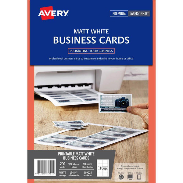 Avery 959025 L7414 Laser Inkjet Business Cards Microperforated Matt 150Gsm Pack 200 959025 - SuperOffice