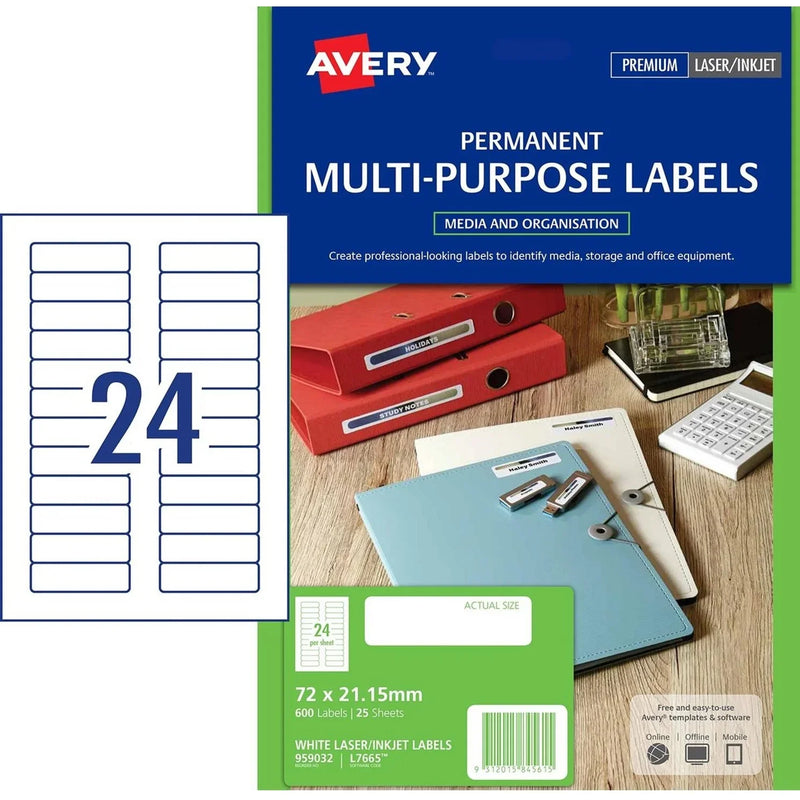 Avery 959032 L7665 Mini Data Label Laser White 24/Page Pack 600 959032 - SuperOffice