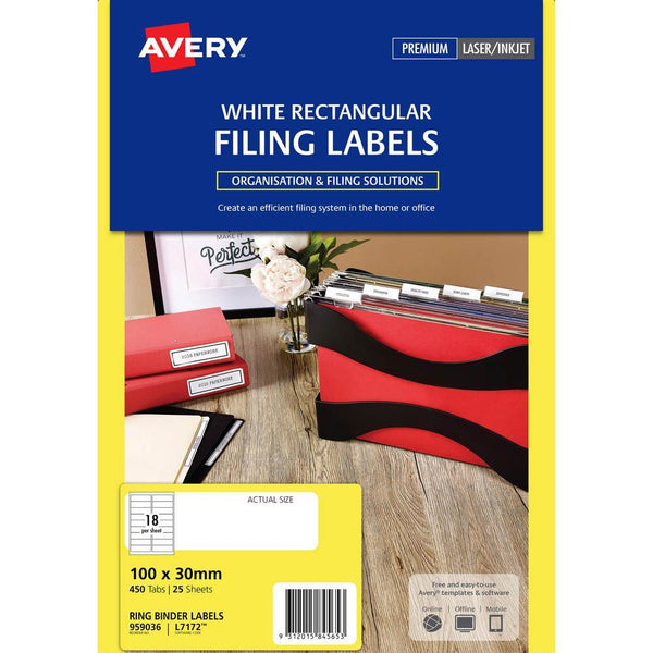 Avery 959036 L7172 Laser Label Ring Binder 18Up White Pack 25 959036 - SuperOffice