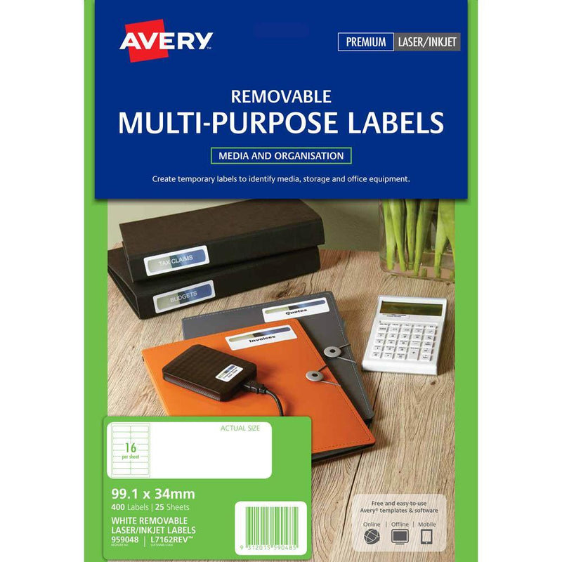 Avery 959048 L7162 Removable Multi-Purose Label Laser Inkjet 16Up White Pack 25 959048 - SuperOffice