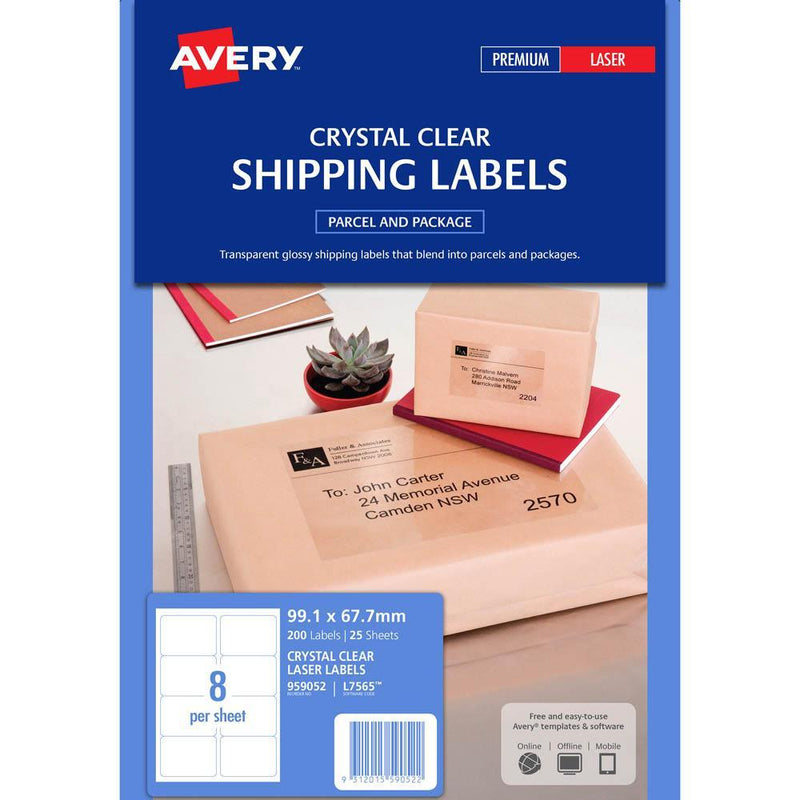 Avery 959052 L7565 Crystal Clear Address Label Laser 8Up Clear Pack 25 959052 - SuperOffice
