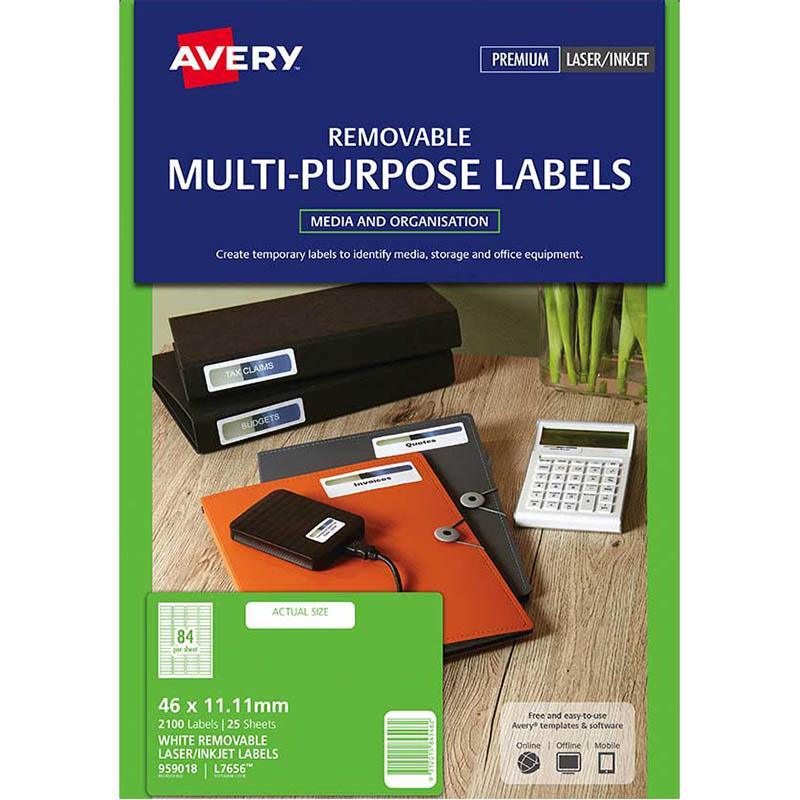 Avery 959053 L7656 Removable Multi-Purose Label Laser Inkjet 84Up White Pack 25 959053 - SuperOffice
