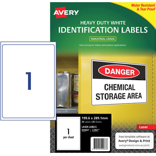 Avery 959067 L7067 Heavy Duty Laser Labels White 1/Page Pack 25 Sheets 959067 - SuperOffice