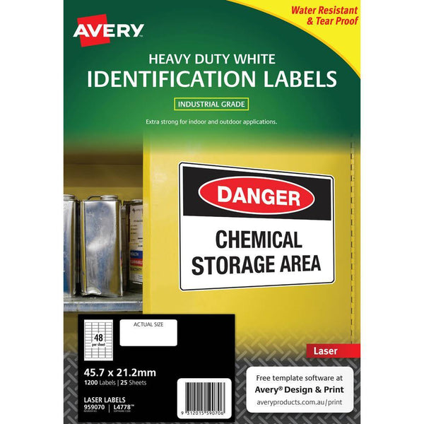 Avery 959070 L4778 Heavy Duty Laser Labels 48Up White Pack 25 959070 - SuperOffice