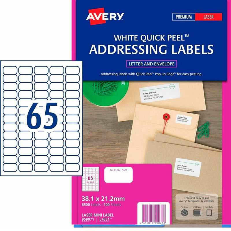 Avery 959071 Address Labels Laser 65UP/Sheet White Pack 100 959071 - SuperOffice