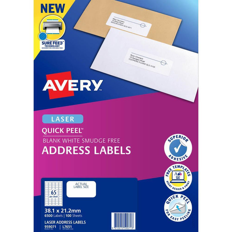 Avery 959071 Address Labels Laser 65UP/Sheet White Pack 100 959071 - SuperOffice