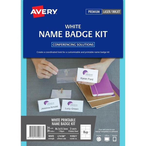 Avery 959077 L7418K Name Badge Kit Microperforated 86.5 X 55.5Mm White 959077 - SuperOffice