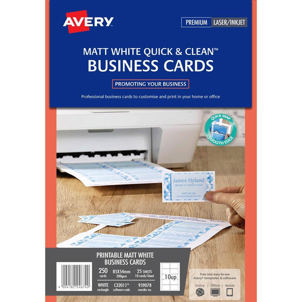 Avery 959078 C32011 Clean Business Cards Laser And Inkjet 200Gsm Pack 250 959078 - SuperOffice