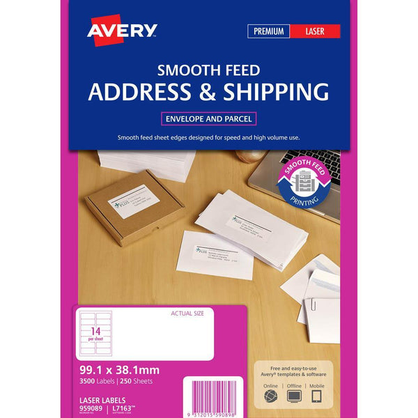 Avery 959089 L7163 Address Label Smooth Feed Laser 14Up White Pack 250 959089 - SuperOffice