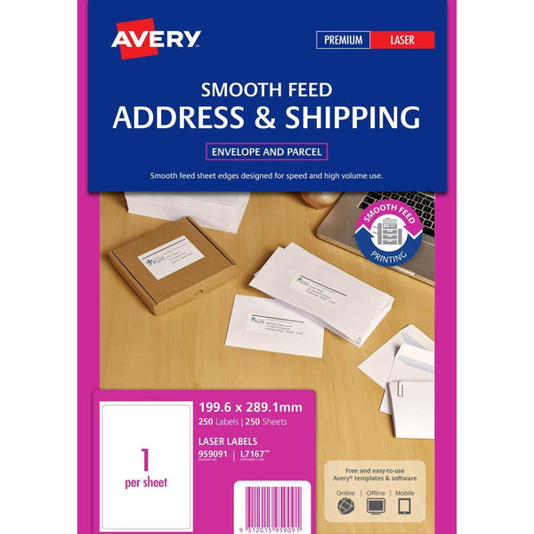 Avery 959091 L7167 Shipping Label Smooth Feed Laser 1Up White Pack 250 959091 - SuperOffice