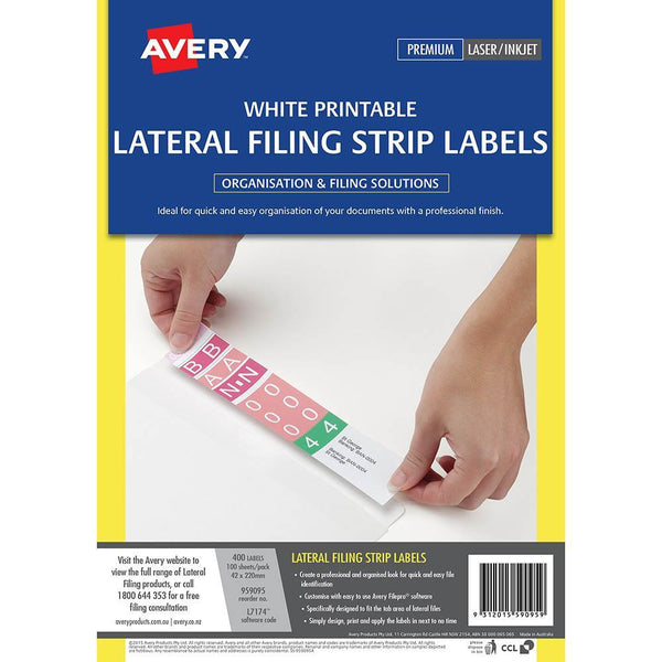 Avery 959095 L7174 Lateral Filing Strip Laser Labels 4UP Box 100 959095 - SuperOffice