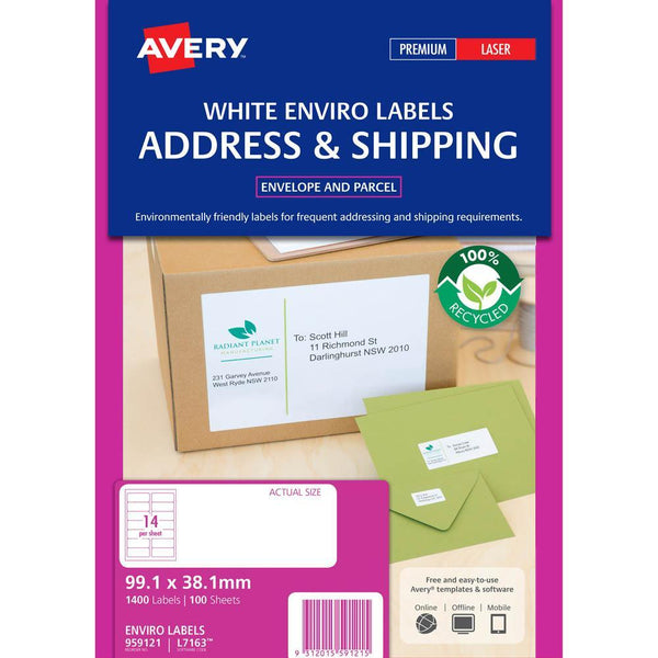 Avery 959121 L7163Ev Enviro Address Label Laser 14Up White Pack 100 959121 - SuperOffice