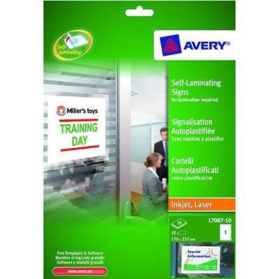 Avery 959175 L7087 Self Laminating Sign 170 X 257Mm White Pack 10 959175 - SuperOffice