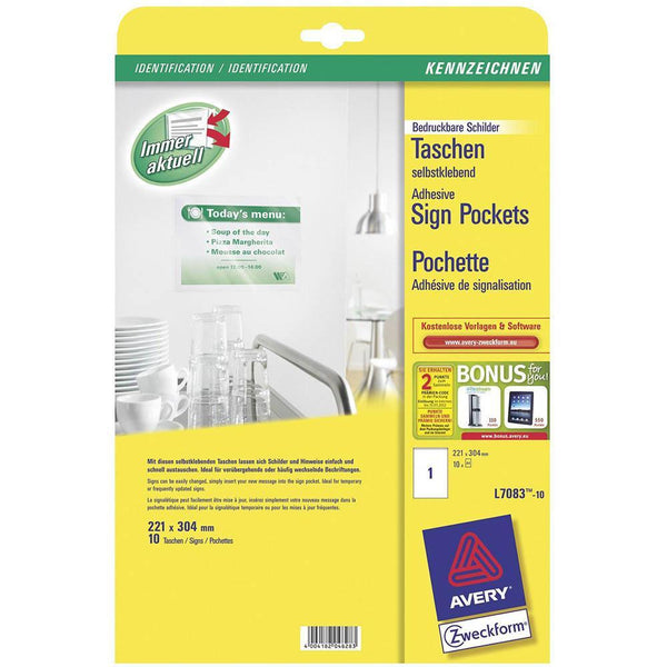 Avery 959177 L7083 Adhesive Sign Pockets 1Up Pack 10 959177 - SuperOffice