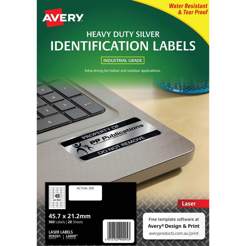 Avery 959201 L6009 Heavy Duty Laser Labels Silver 48/Sheet Pack 20 959201 - SuperOffice