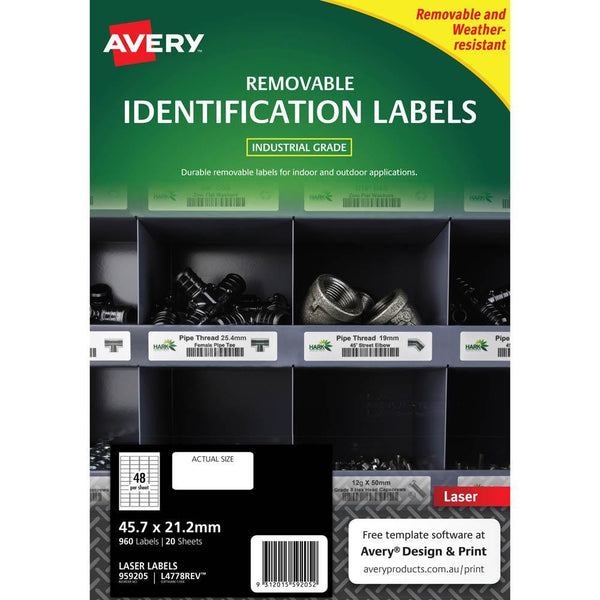 Avery 959205 Removable Heavy-Duty Labels 45.7 X 21.2Mm White Pack 20 959205 - SuperOffice