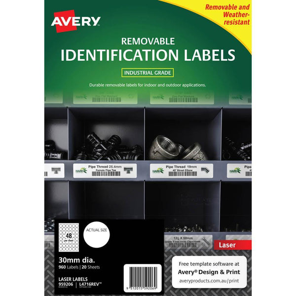 Avery 959206 Removable Heavy-Duty Labels 30Mm White Pack 20 959206 - SuperOffice