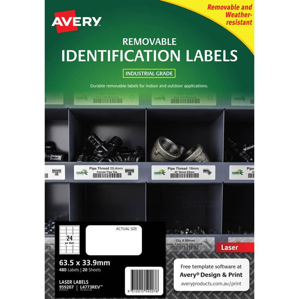 Avery 959207 Removable Heavy-Duty Labels 63.5 X 33.9Mm White Pack 20 959207 - SuperOffice