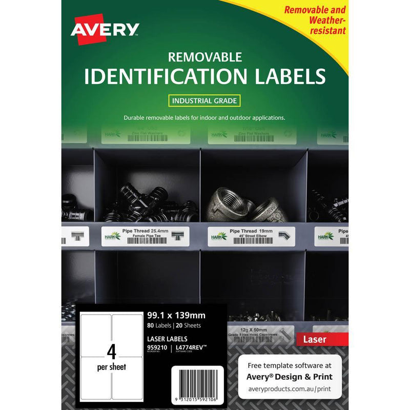 Avery 959210 Removable Heavy-Duty Labels 99.1 X 139Mm White Pack 20 959210 - SuperOffice