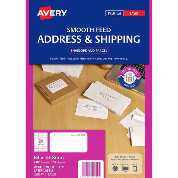 Avery 959329 L7159 Address Label Smooth Feed Laser 24Up White Pack 100 959329 - SuperOffice