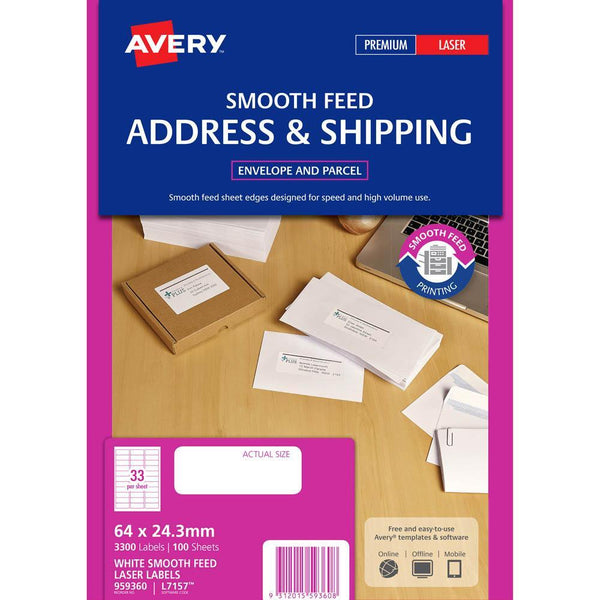 Avery 959360 L7157 Address Label Smooth Feed 33 White Pack 100 959360 - SuperOffice
