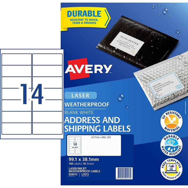 Avery 959413 L7073 Weatherproof Shipping Labels 14Up White Pack 10 959413 - SuperOffice