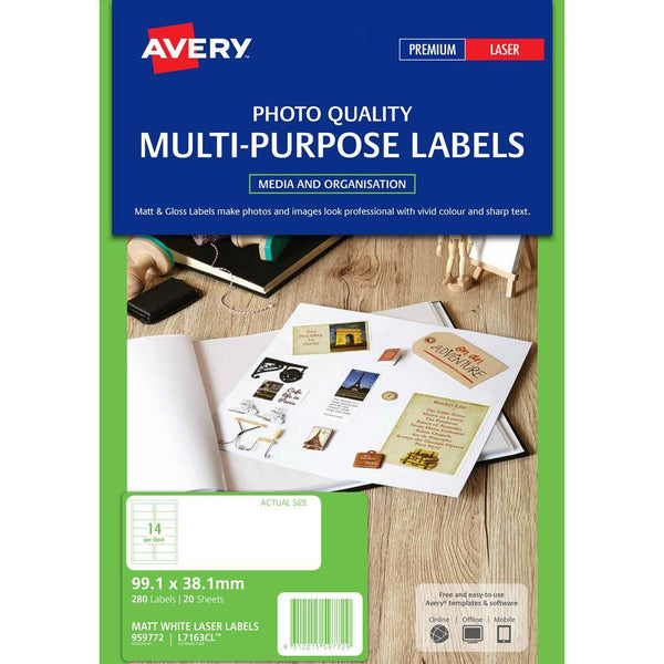Avery 959772 L7163Cl Multi-Purpose Photo Quality Label 14Up Matt White Pack 20 393290 - SuperOffice