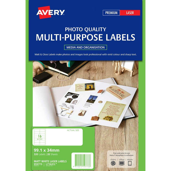 Avery 959773 L7162Cl Multi-Purpose Photo Quality Label 16 Up Matt White Pack 20 959773 - SuperOffice