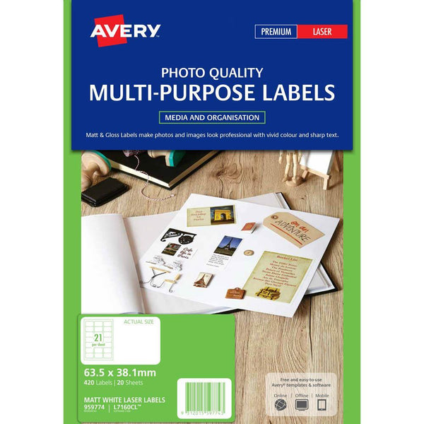 Avery 959774 L7160Cl Multi-Purpose Photo Quality Label 21Up Matt White Pack 20 959774 - SuperOffice