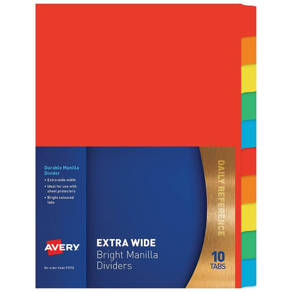 Avery 97570 Divider Manilla Extra Wide 10 Tab A4 Bright Multi Coloured 97570 - SuperOffice