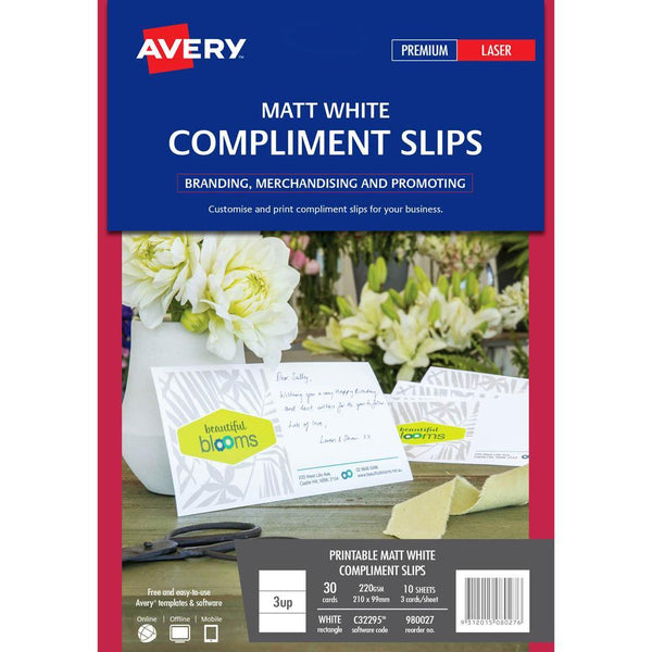 Avery 980027 C32295 Compliment Slip Laser 210 X 99Mm White Pack 10 980027 - SuperOffice