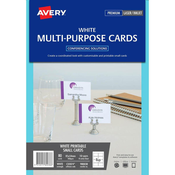 Avery 980038 C32074 Multi-Purpose Event Cards Double Sided Inkjet Laser 8Up 85 X 54Mm Pack 10 980038 - SuperOffice