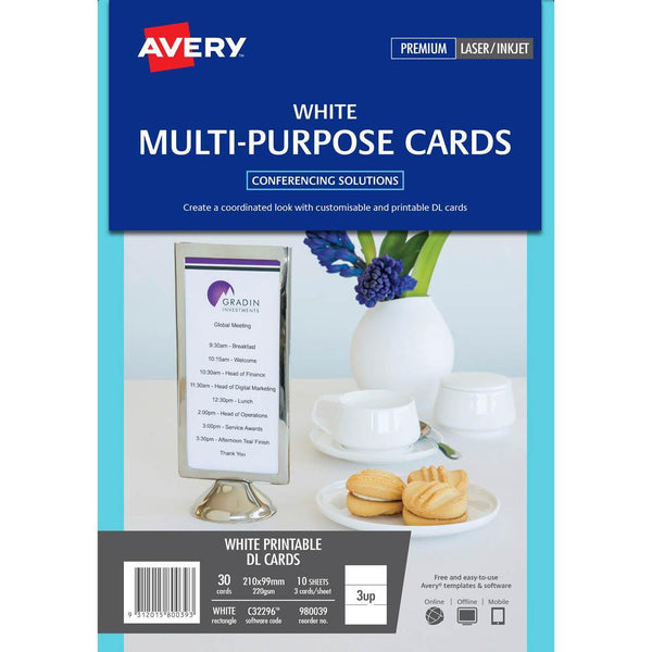 Avery 980039 C32296 Multi-Purpose Event Cards Inkjet Laser 3Up Dl Pack 10 980039 - SuperOffice