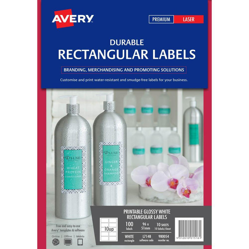 Avery 980054 L7148 Durable Rectangular Labels Laser 10Up Pack 100 980054 - SuperOffice