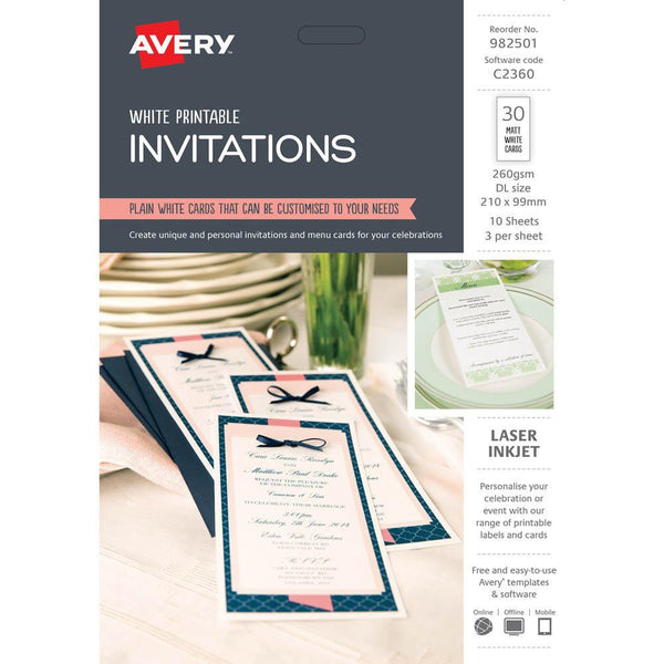 Avery 982501 C2360 Dl Invitations Pack 30 982501 - SuperOffice