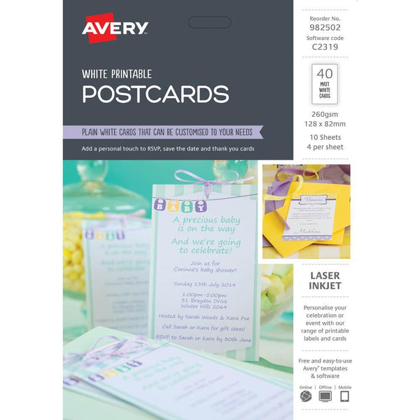 Avery 982502 C2319 Postcards White Printable Pack 40 Post Cards 982502 - SuperOffice