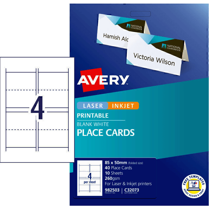 Avery 982503 C32073 Folded Place Cards 85x50 Pack 40 982503 - SuperOffice