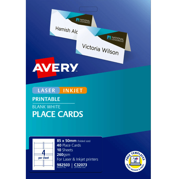 Avery 982503 C32073 Folded Place Cards 85x50 Pack 40 982503 - SuperOffice