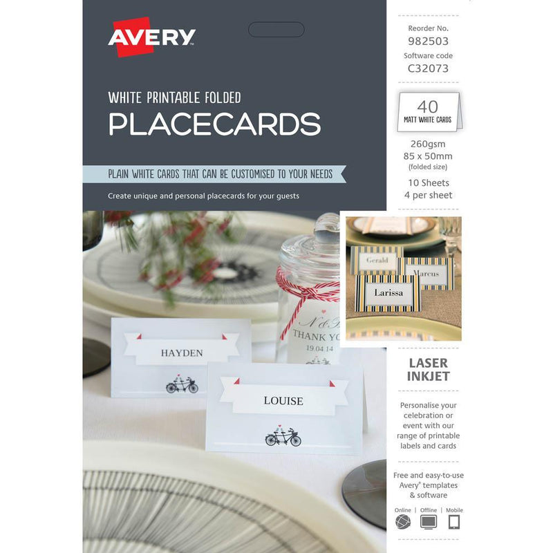 Avery 982503 C32073 Folded Place Cards 85x50 Pack 40 982503 - SuperOffice