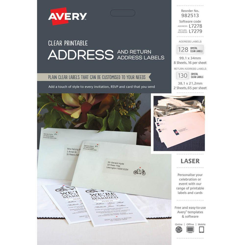 Avery 982513 L7278 L7279 Address And Return Address Labels Clear Pack 258 982513 - SuperOffice