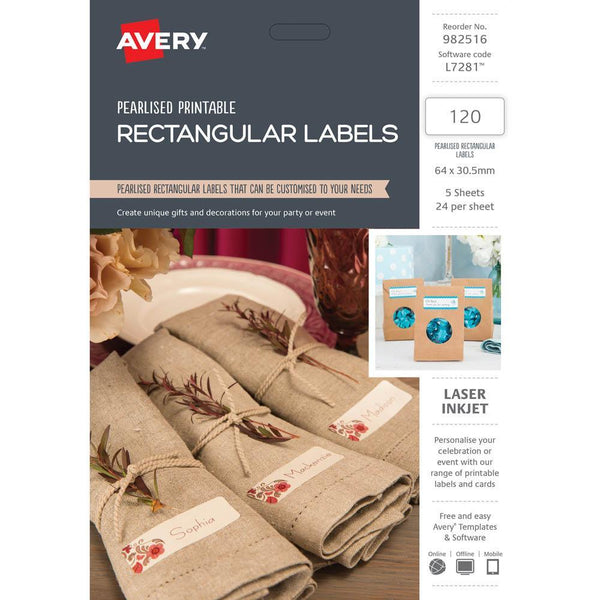 Avery 982516 L7281 Pearlised Rectangular Labels Laser 24Up Pack 5 982516 - SuperOffice